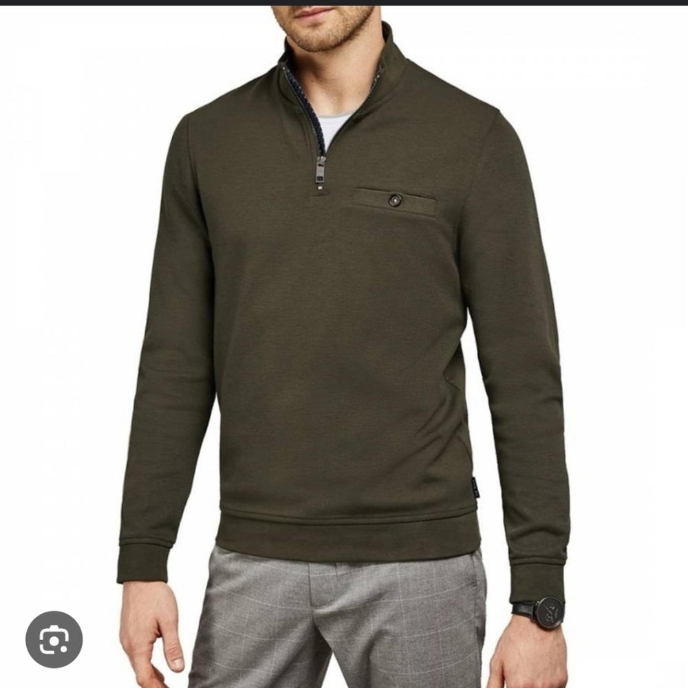 Ted Baker Men's Dark Green Zip-Up Sweater
